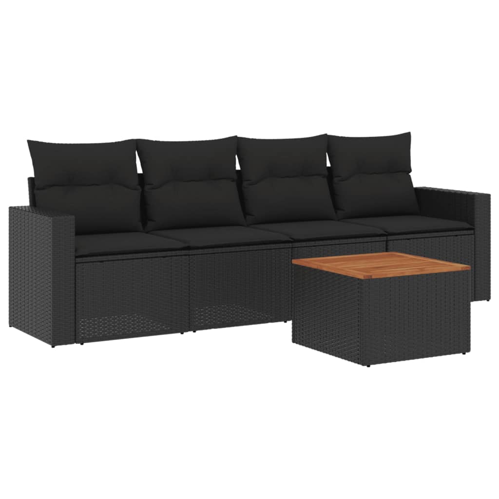 Set Divani da Giardino 5 pz con Cuscini in Polyrattan Nero 3256328