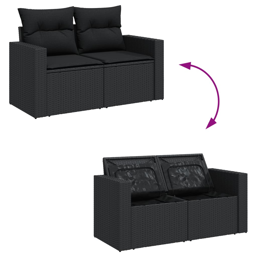 Set Divani da Giardino 5 pz con Cuscini in Polyrattan Nero 3256328