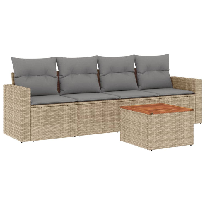 Set Divano da Giardino 5 pz con Cuscini Beige Misto Polyrattan 3256332