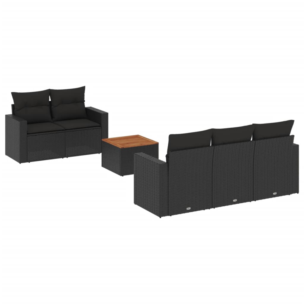 Set Divano da Giardino 6 pz con Cuscini Nero in Polyrattan 3256335