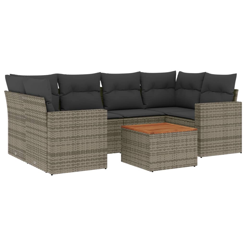 Set Divani da Giardino 7 pz con Cuscini Grigio in Polyrattan 3256354