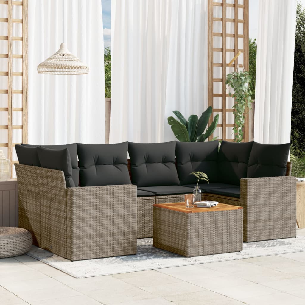 Set Divani da Giardino 7 pz con Cuscini Grigio in Polyrattan 3256354