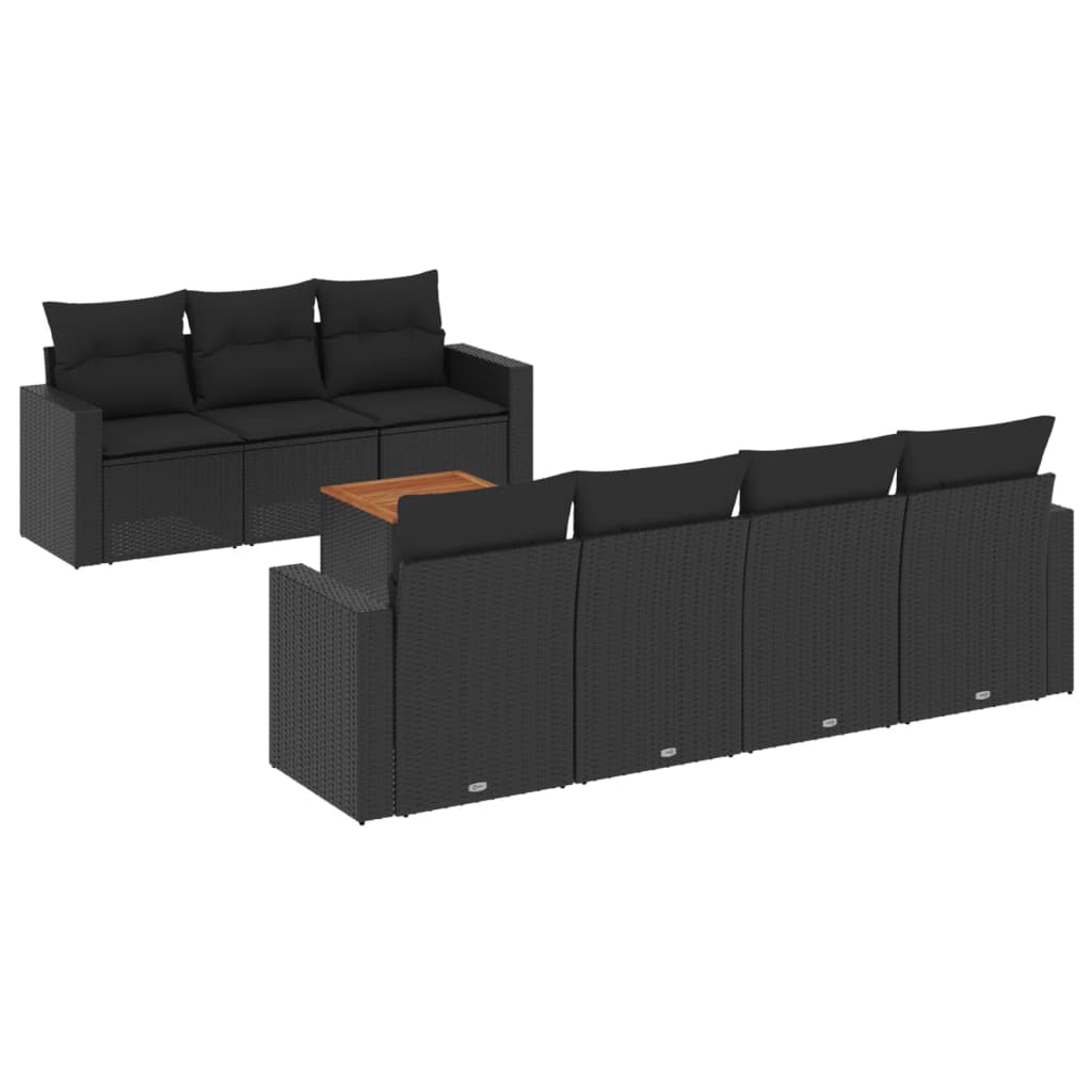 Set Divani da Giardino con Cuscini 8 pz Nero in Polyrattan 3256356