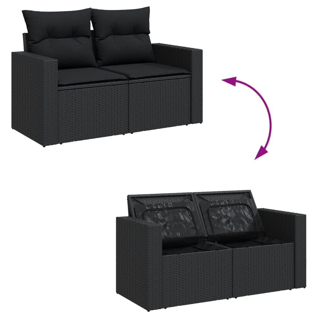 Set Divani da Giardino con Cuscini 8 pz Nero in Polyrattan 3256356