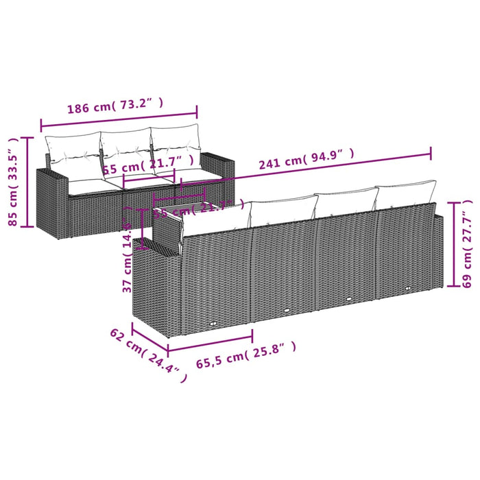 Set Divani da Giardino con Cuscini 8 pz Nero in Polyrattan 3256356