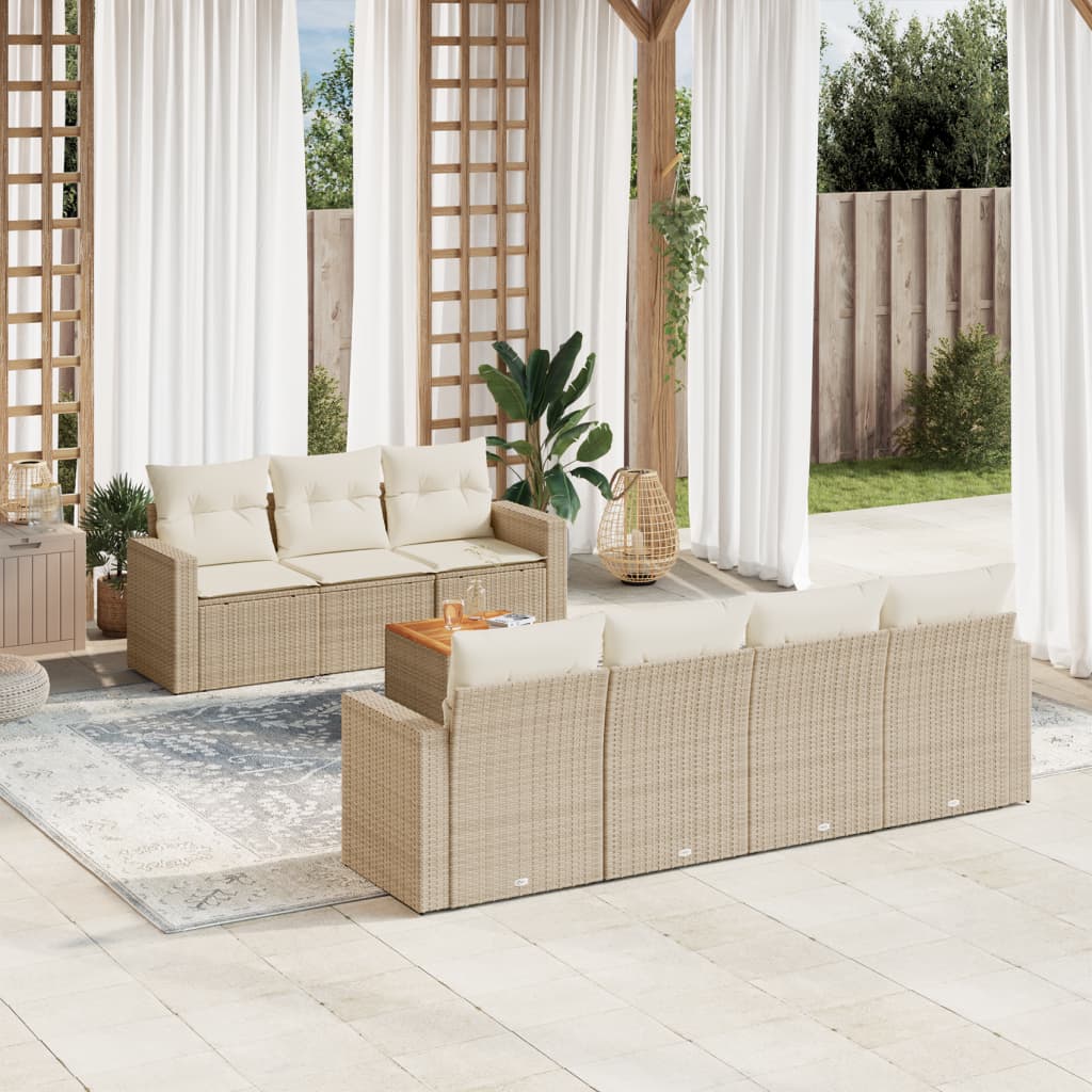 Set Divano da Giardino 8 pz con Cuscini Beige in Polyrattan 3256359