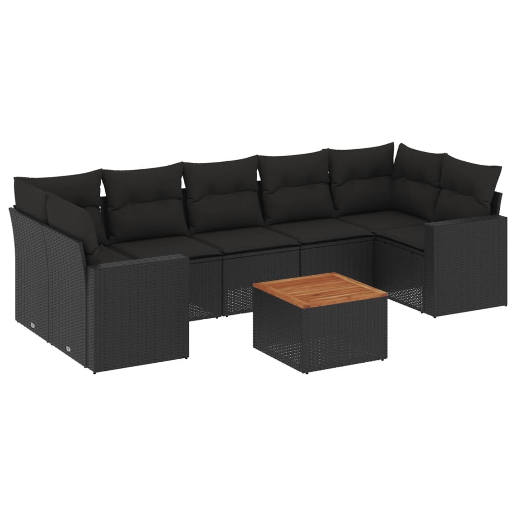 Set Divani da Giardino con Cuscini 8 pz Nero in Polyrattan 3256363