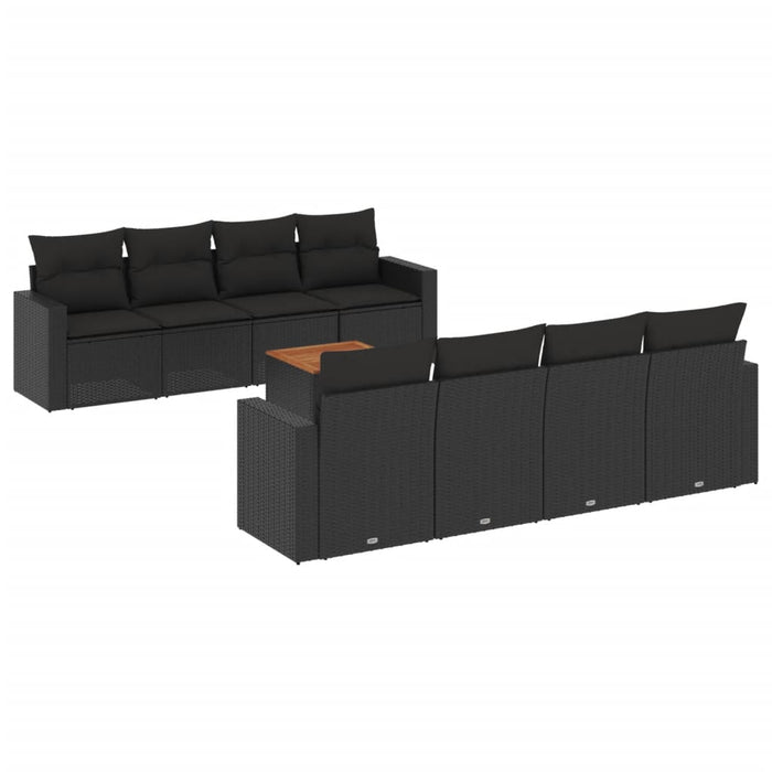 Set Divani da Giardino 9 pz con Cuscini Nero in Polyrattan 3256370