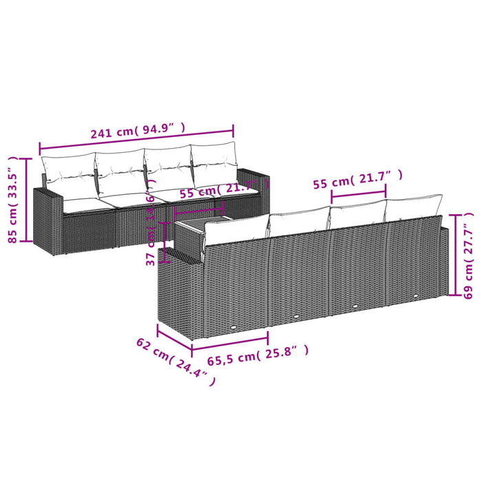 Set Divani da Giardino 9 pz con Cuscini Nero in Polyrattan 3256370