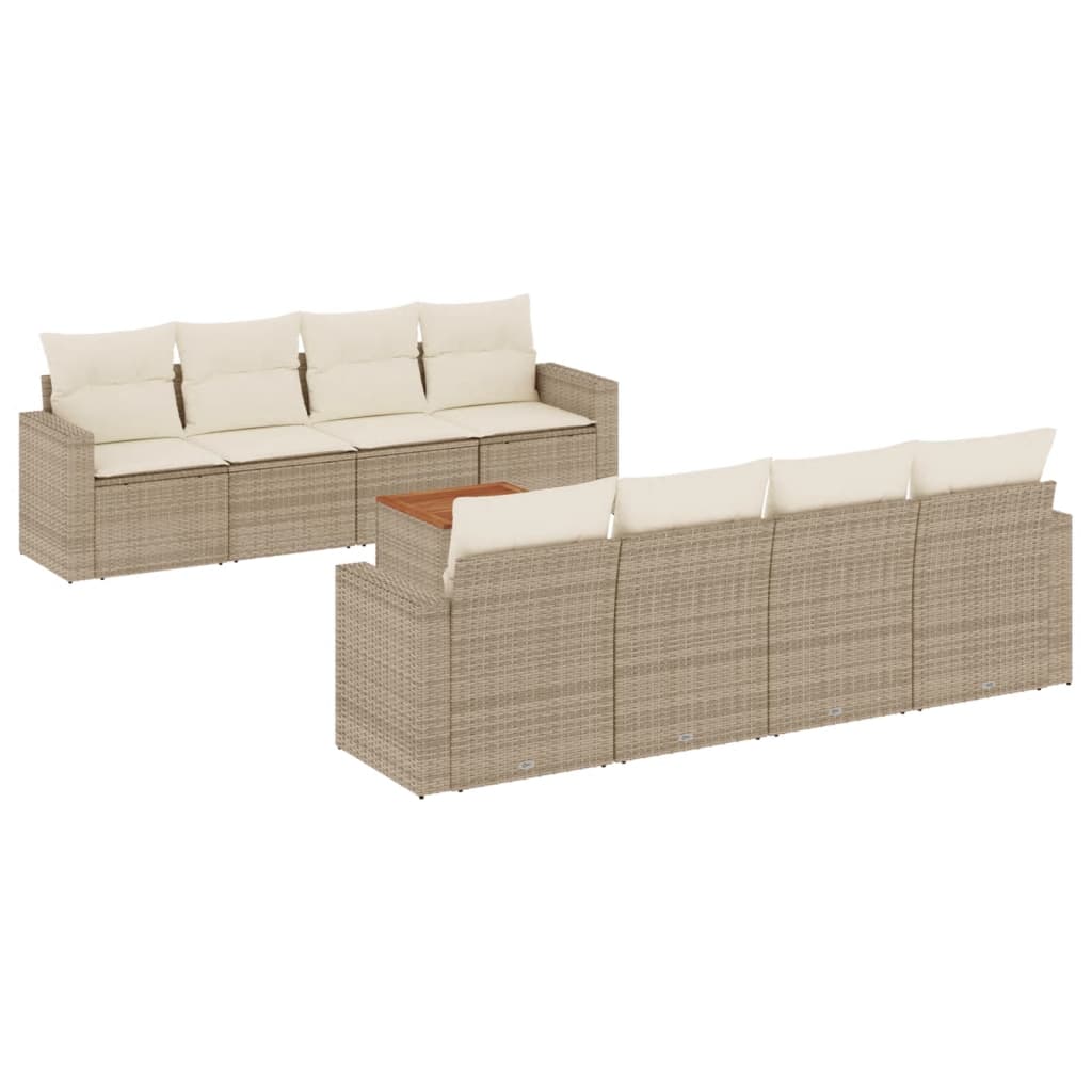 Set Divano da Giardino 9 pz con Cuscini Beige in Polyrattan 3256373