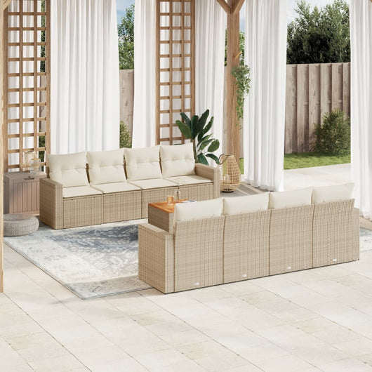 Set Divano da Giardino 9 pz con Cuscini Beige in Polyrattan 3256373