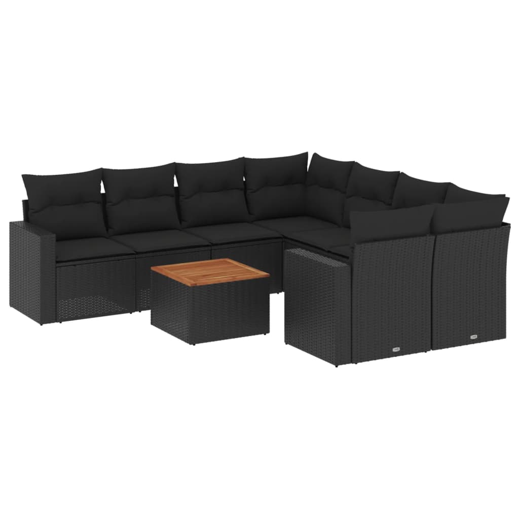 Set Divani da Giardino 9 pz con Cuscini Nero in Polyrattan 3256377