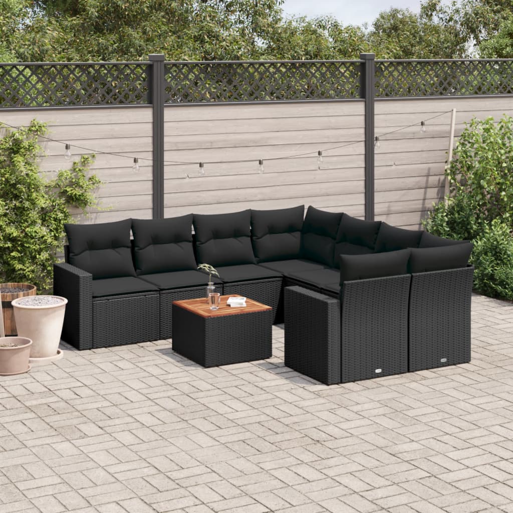 Set Divani da Giardino 9 pz con Cuscini Nero in Polyrattancod mxl 113141