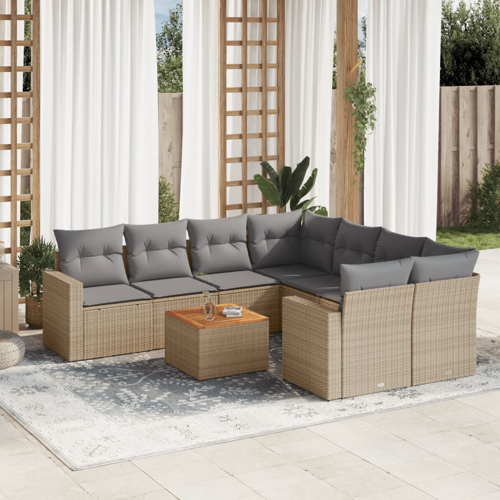 Set Divano da Giardino 9 pz con Cuscini Beige Misto Polyrattancod mxl 92426