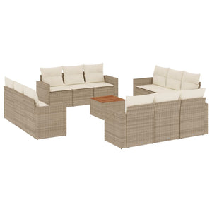 Set Divano da Giardino 13 pz con Cuscini Beige in Polyrattan 3256387