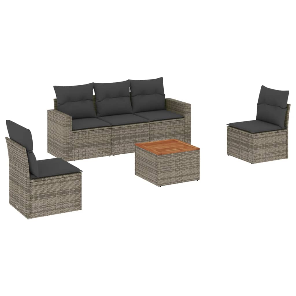 Set Divano da Giardino 6 pz con Cuscini Grigio in Polyrattan 3256396