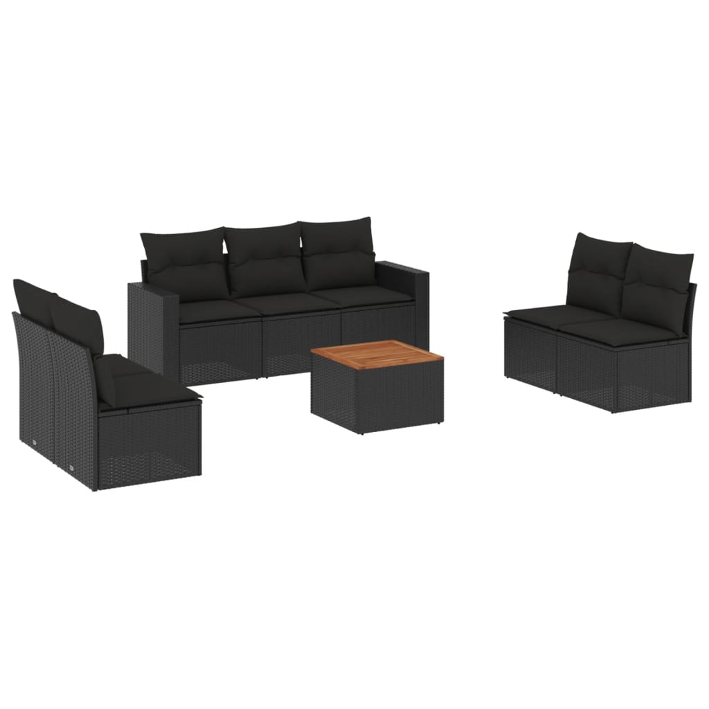 Set Divani da Giardino con Cuscini 8 pz Nero in Polyrattan 3256405