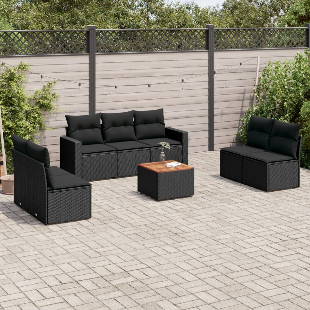 Set Divani da Giardino con Cuscini 8 pz Nero in Polyrattan 3256405