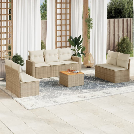 Set Divano da Giardino 8 pz con Cuscini Beige in Polyrattan 3256408