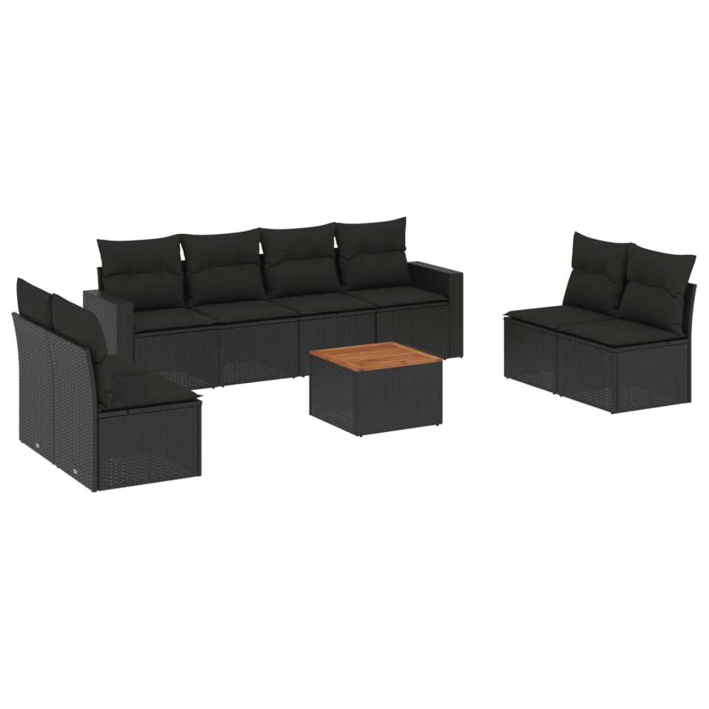 Set Divani da Giardino 9 pz con Cuscini Nero in Polyrattancod mxl 113143