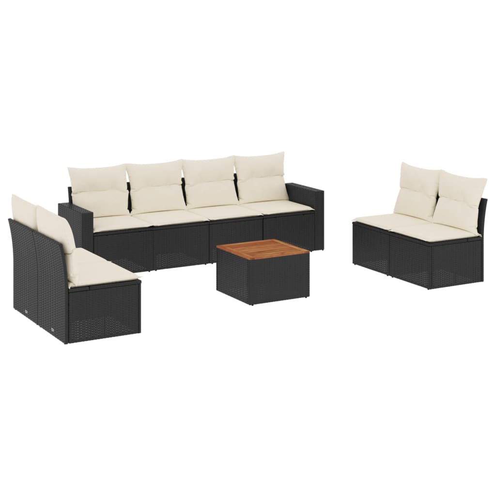 Set Divani da Giardino 9 pz con Cuscini Nero in Polyrattancod mxl 89150