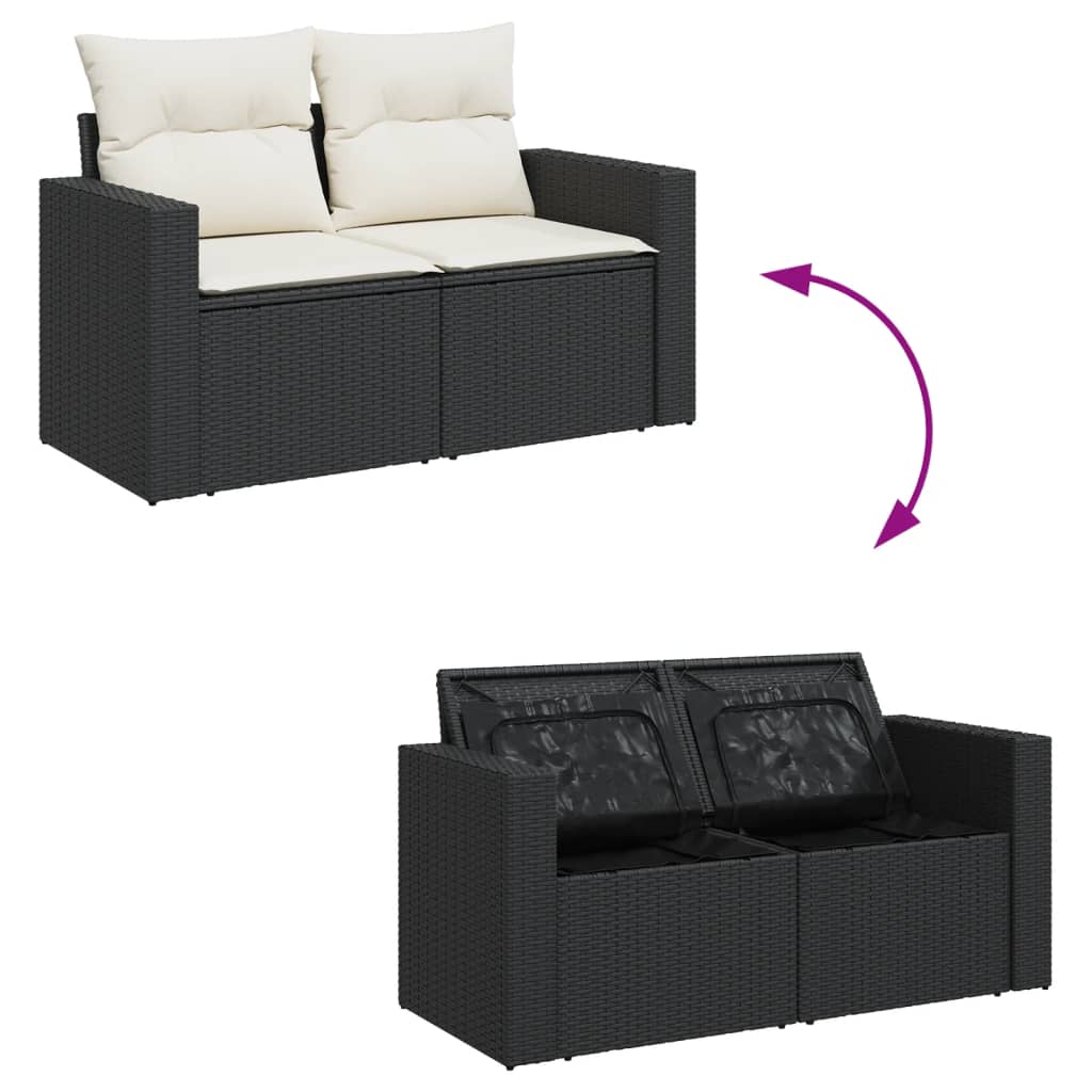 Set Divani da Giardino 9 pz con Cuscini Nero in Polyrattan 3256413