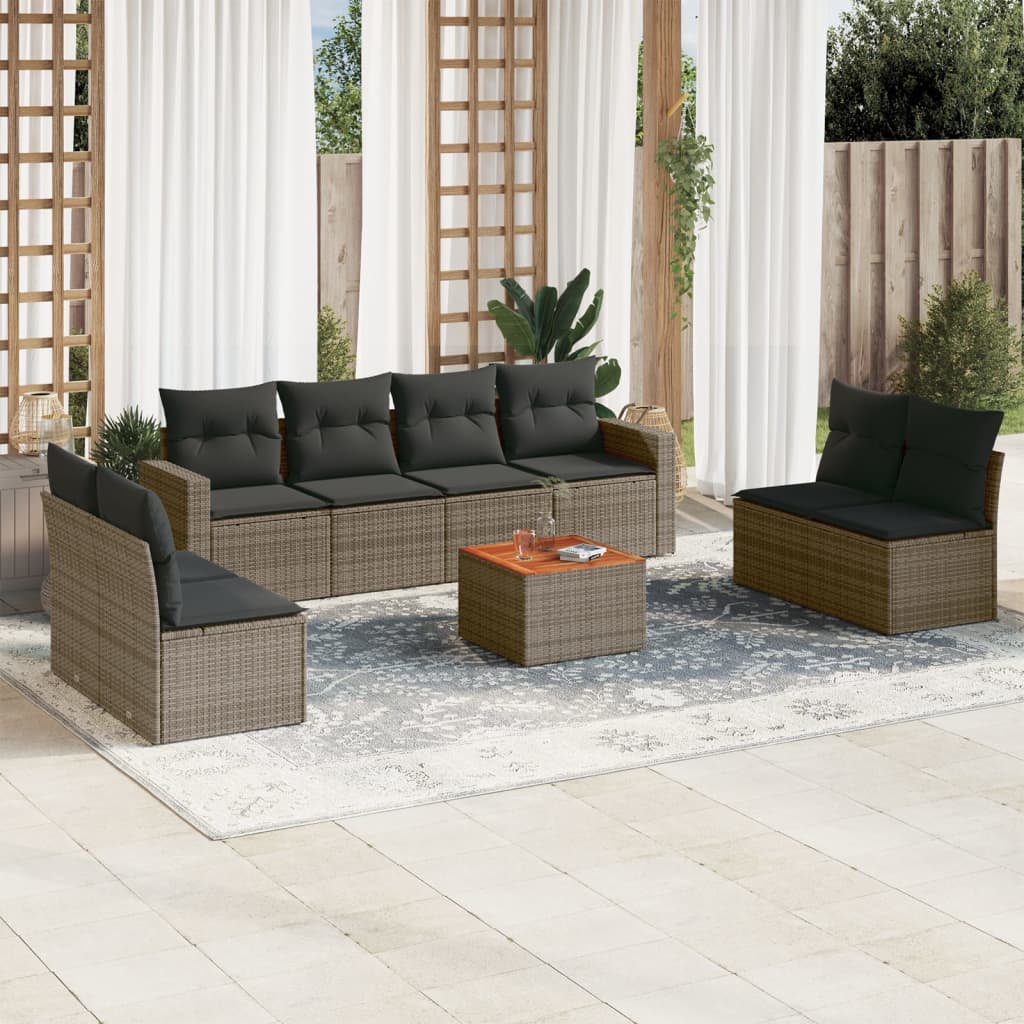 Set Divano da Giardino 9 pz con Cuscini Grigio in Polyrattan 3256417