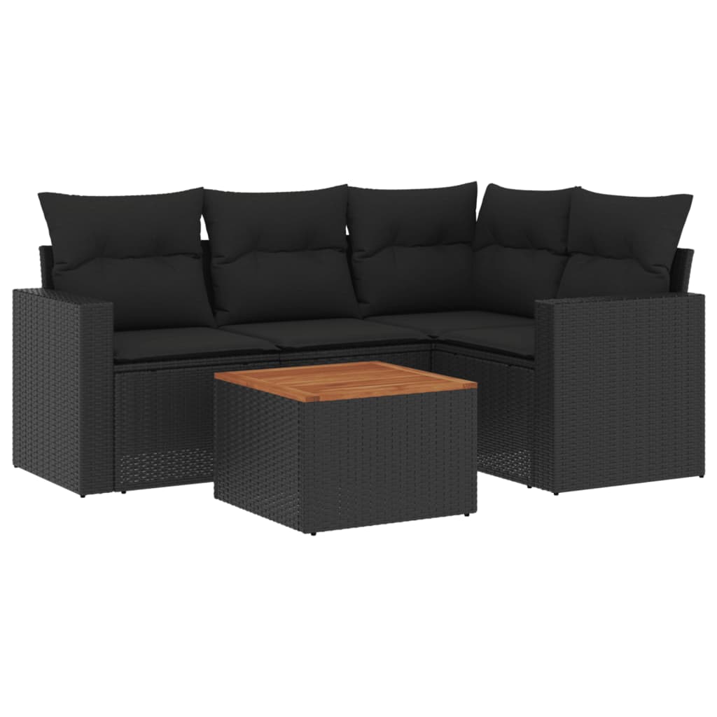 Set Divani da Giardino 5 pz con Cuscini in Polyrattan Nero 3256433