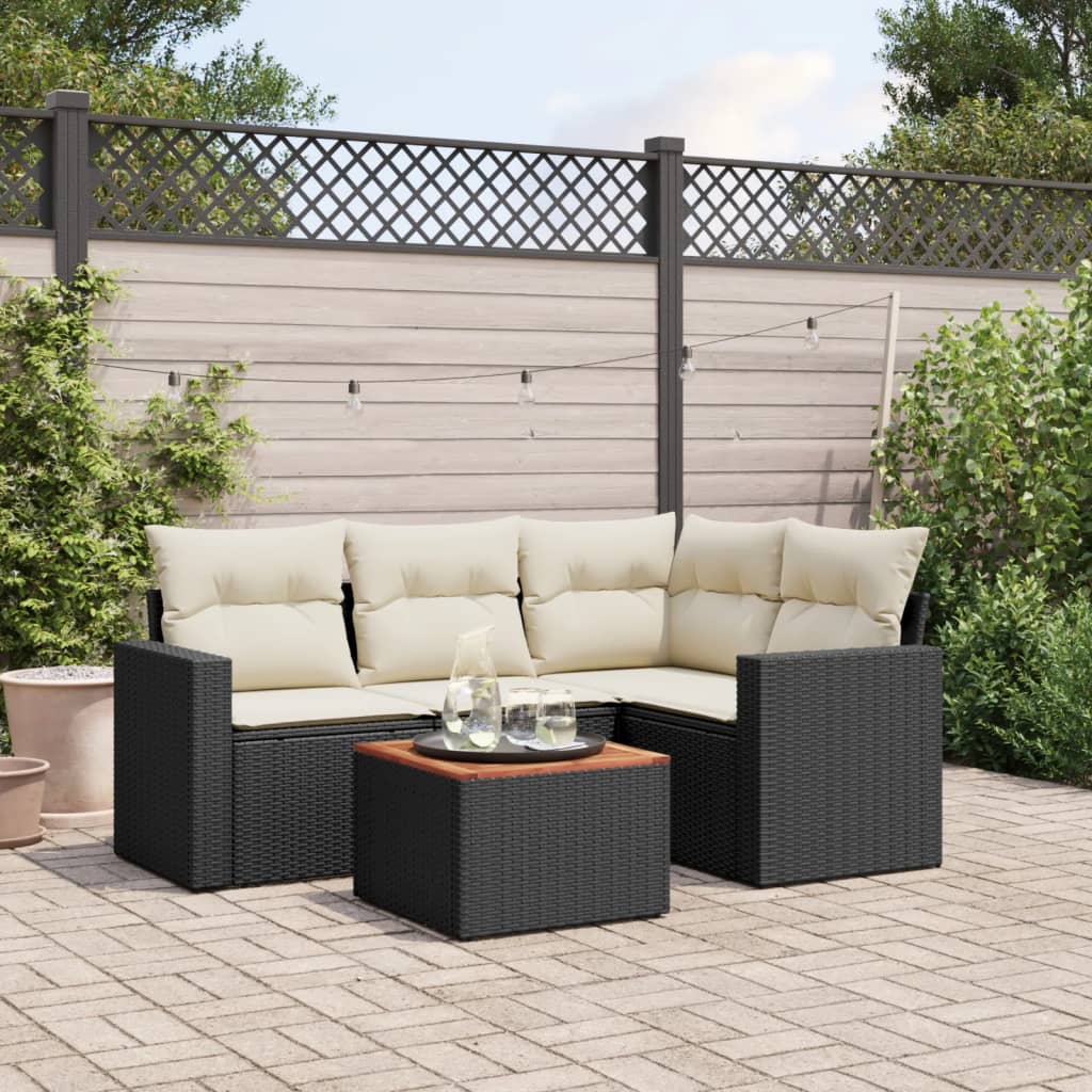 Set Divani da Giardino 5 pz con Cuscini in Polyrattan Nero 3256434