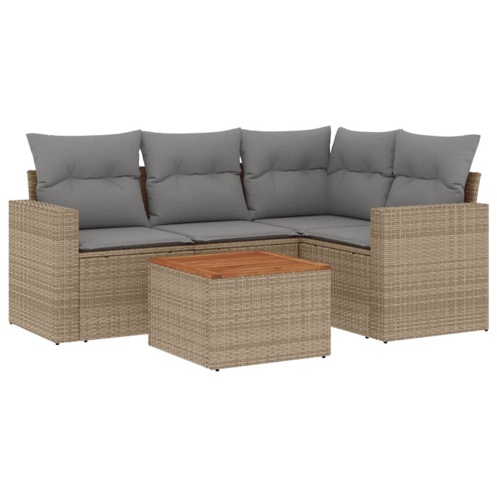 Set Divano da Giardino 5 pz con Cuscini Beige Misto Polyrattan 3256437