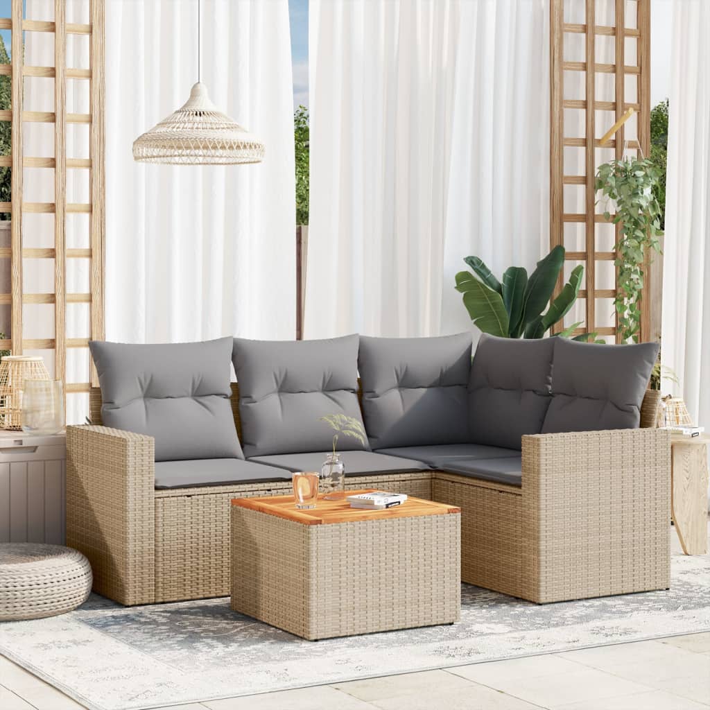 Set Divano da Giardino 5 pz con Cuscini Beige Misto Polyrattan 3256437