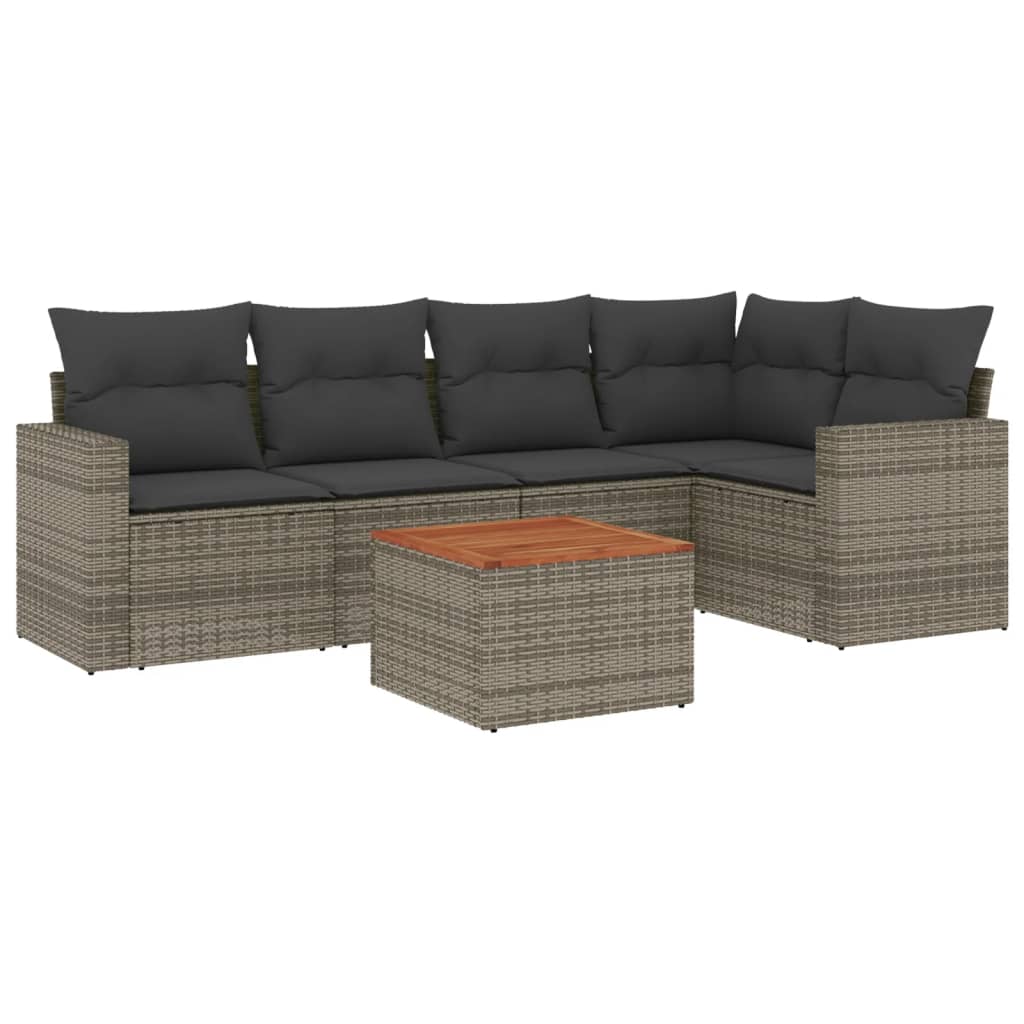 Set Divano da Giardino 6 pz con Cuscini Grigio in Polyrattan 3256445