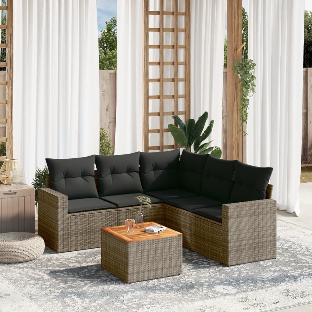 Set Divano da Giardino 6 pz con Cuscini Grigio in Polyrattancod mxl 113892