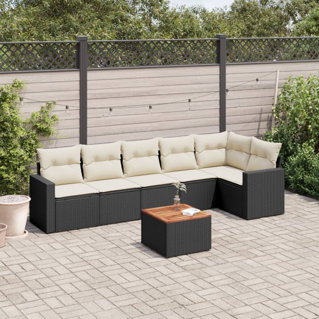 Set Divani da Giardino con Cuscini 7pz Nero Polyrattan 3256462