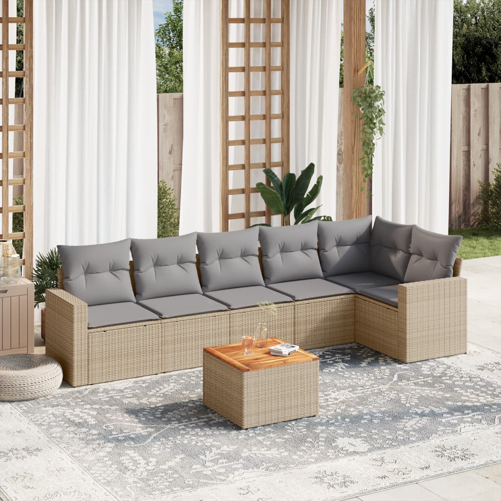 Set Divano da Giardino 7 pz con Cuscini Beige Misto Polyrattancod mxl 113148