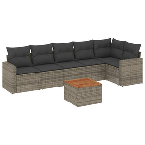 Set Divani da Giardino 7 pz con Cuscini Grigio in Polyrattan 3256466