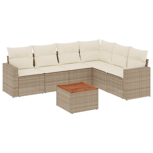 Set Divani da Giardino 7 pz con Cuscini Beige in Polyrattan 3256471