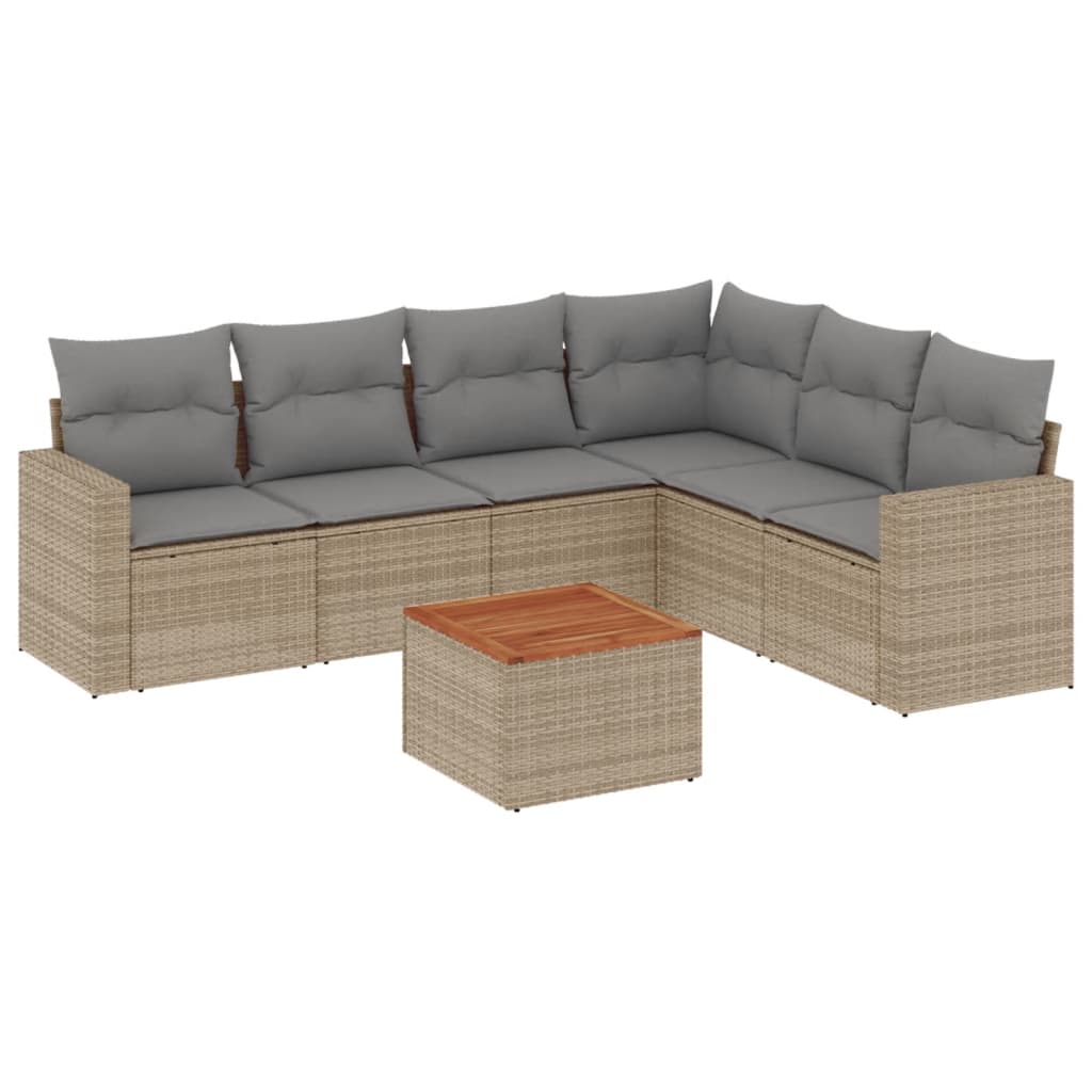 Set Divano da Giardino 7 pz con Cuscini Beige Misto Polyrattan 3256472