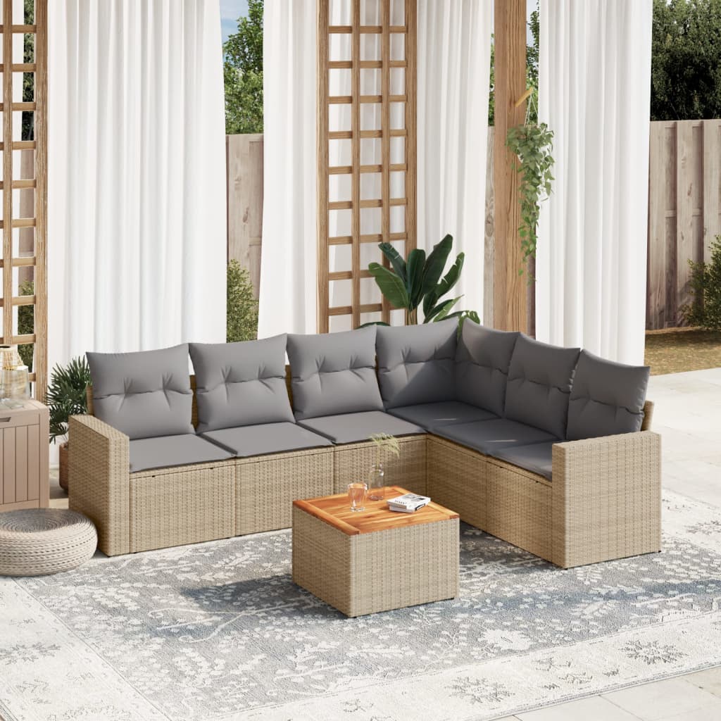 Set Divano da Giardino 7 pz con Cuscini Beige Misto Polyrattancod mxl 89155