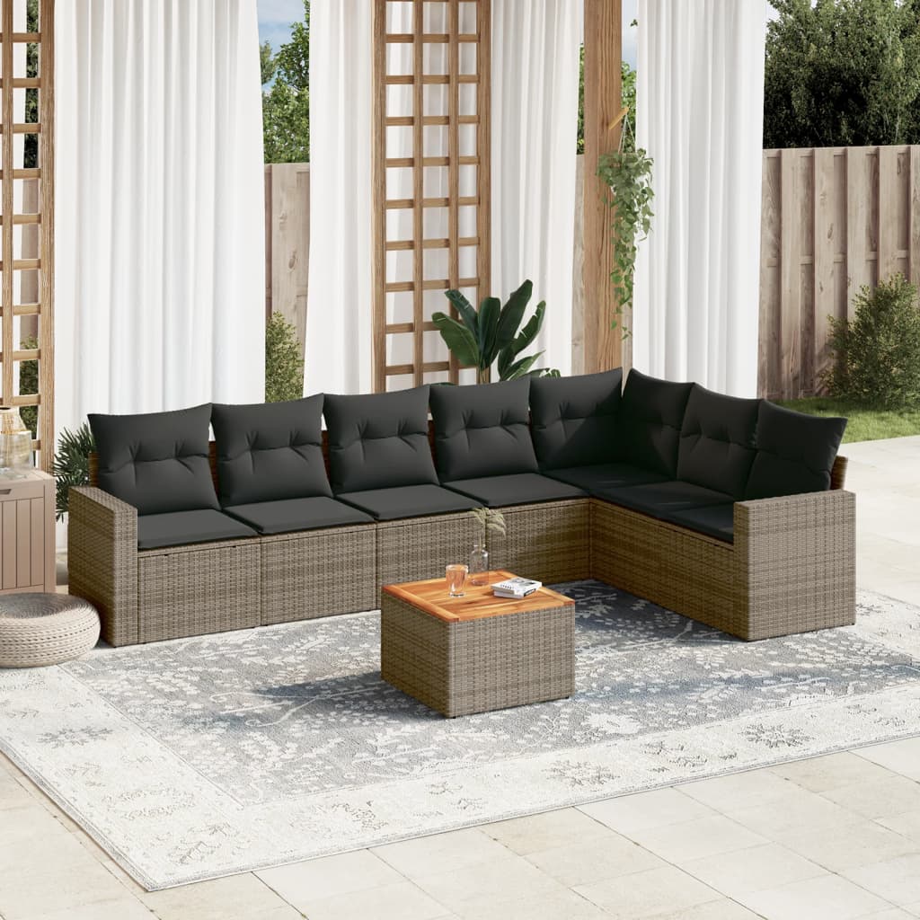 Set Divano da Giardino 8 pz con Cuscini Grigio in Polyrattancod mxl 90497