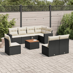 Set Divani da Giardino 9 pz con Cuscini Nero in Polyrattan 3256490