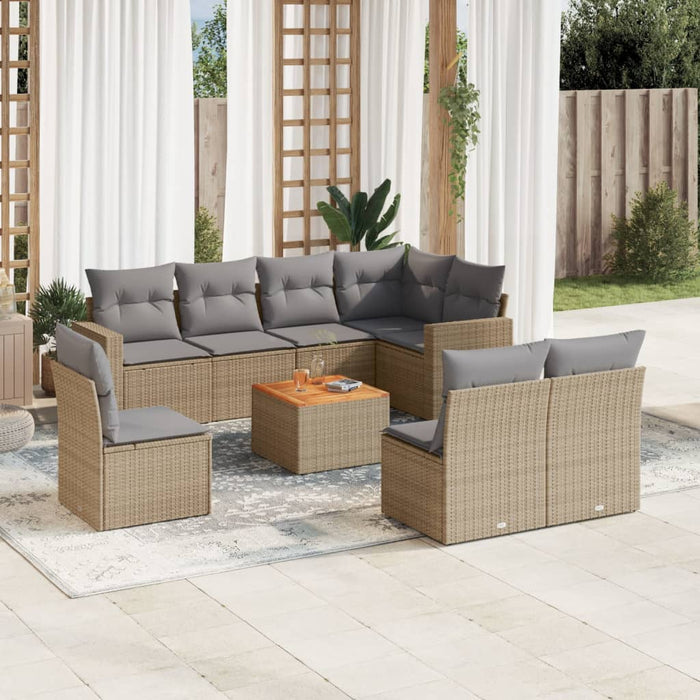 Set Divano da Giardino 9 pz con Cuscini Beige Misto Polyrattan 3256493