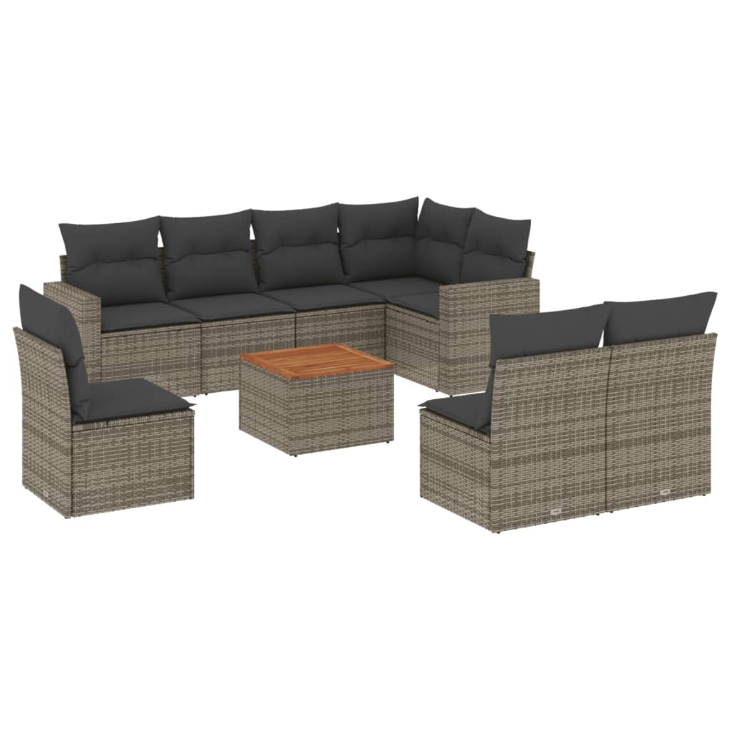 Set Divano da Giardino 9 pz con Cuscini Grigio in Polyrattan 3256494