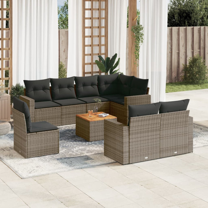 Set Divano da Giardino 9 pz con Cuscini Grigio in Polyrattan 3256494