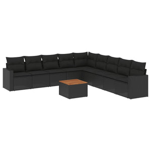 Set Divani da Giardino 10pz con Cuscini in Polyrattan Nero 3256496