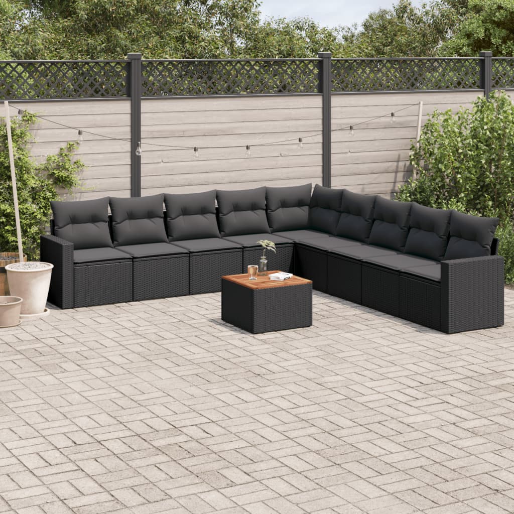 Set Divani da Giardino 10pz con Cuscini in Polyrattan Nero 3256496