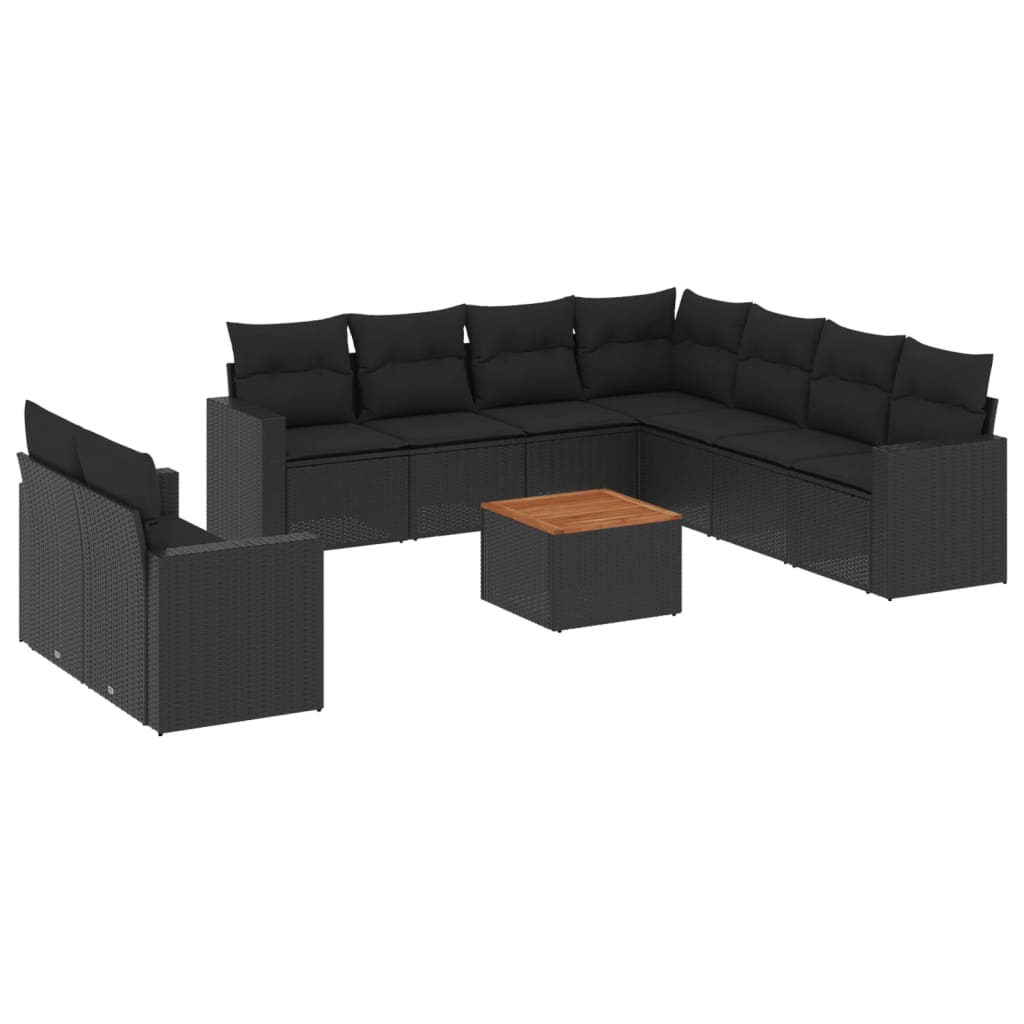 Set Divani da Giardino 10pz con Cuscini in Polyrattan Nero 3256517