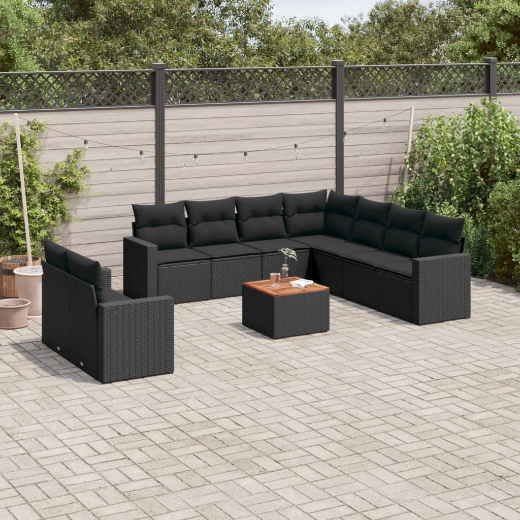 Set Divani da Giardino 10pz con Cuscini in Polyrattan Nero 3256517