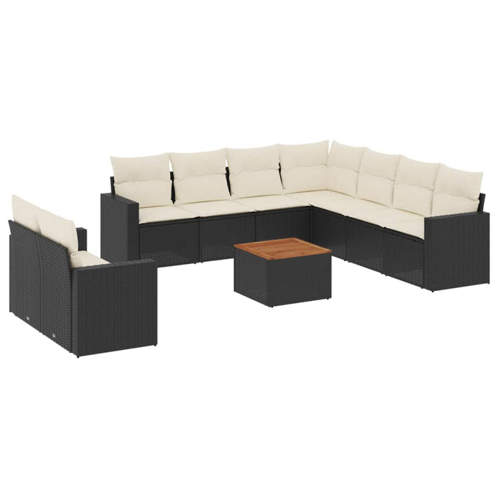 Set Divani da Giardino 10pz con Cuscini in Polyrattan Nero 3256518