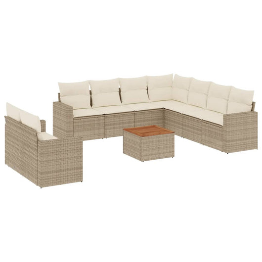 Set Divano da Giardino 10 pz con Cuscini Beige in Polyrattan 3256520